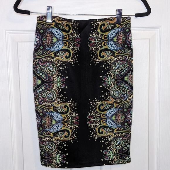 Rue21 Black Paisley Boho Floral Print Pencil Skirt S - Picture 9 of 10